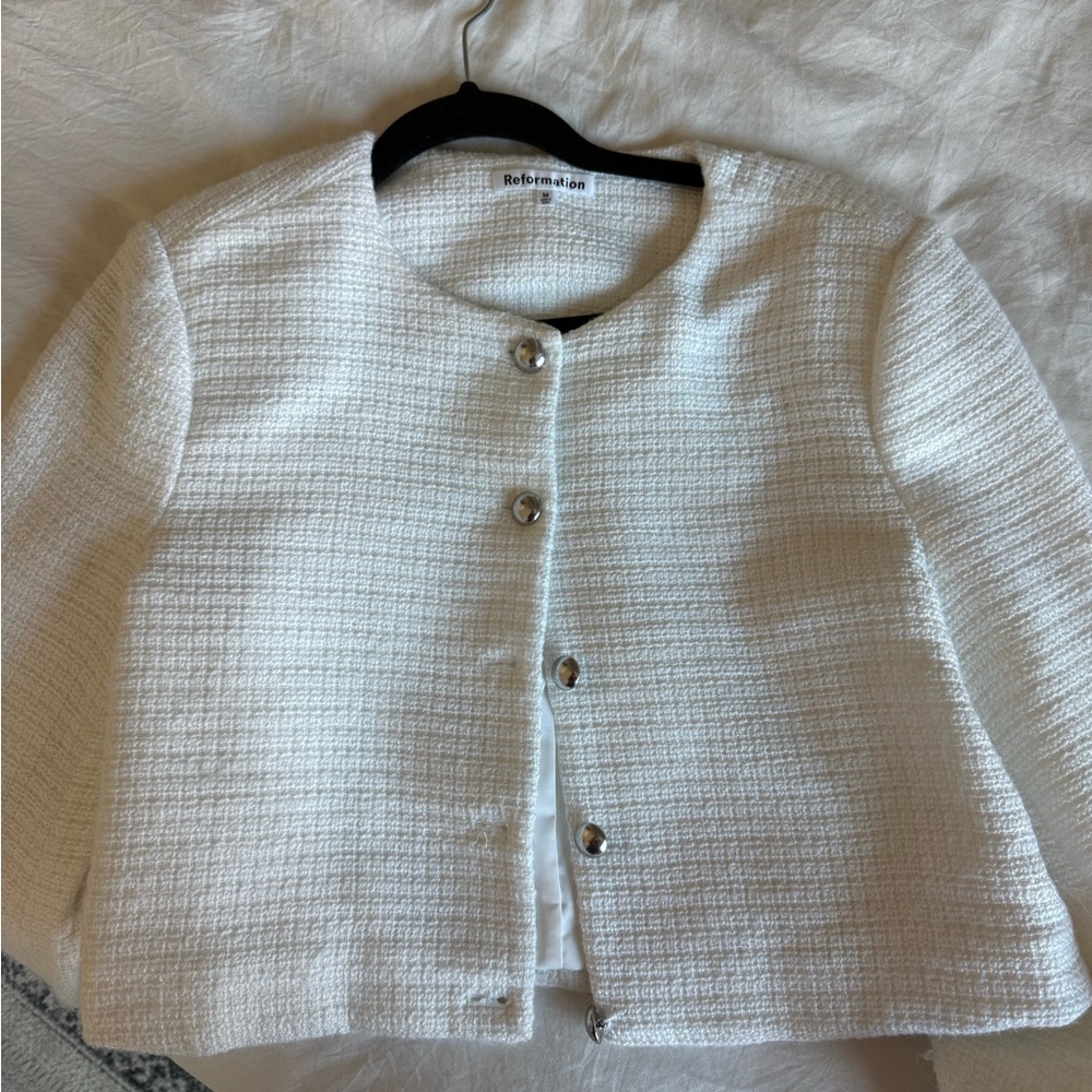 Reformation Women's Cream Tweed Blazer